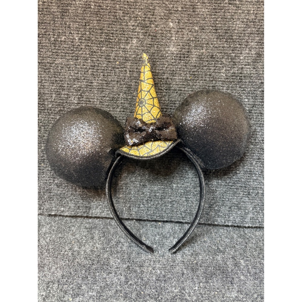 Disney Parks Minnie Mouse Halloween Witch Hat Glitter Ears Headband Black Yellow